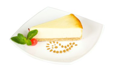 gurme dilim beyaz zemin üzerine cheesecake