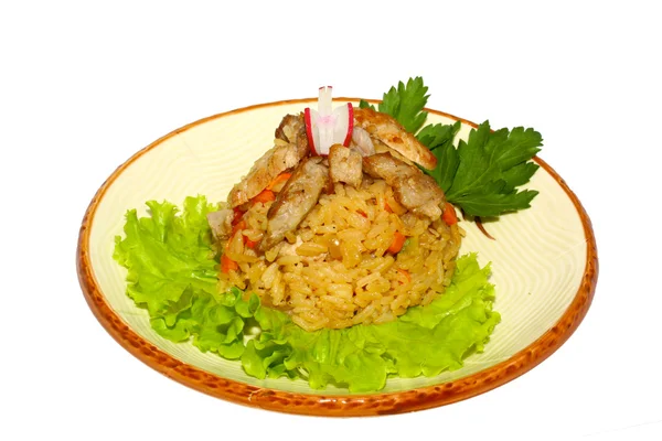 Tasty rice with meat and vegetables — Stock Photo, Image