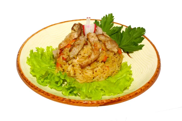 Tasty rice with meat and vegetables — Stock Photo, Image