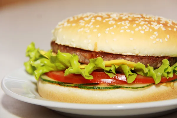 Sabrosa hamburguesa aislada sobre fondo blanco — Foto de Stock