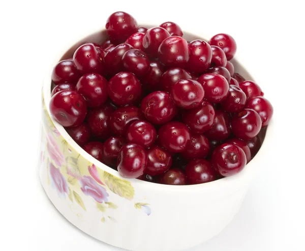 stock image Bowl with ripe cherries. Isolated on a white background.