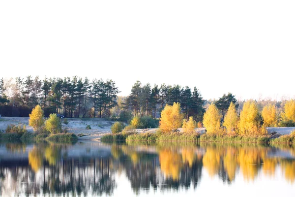 Барвисті осінні дерева фортеця на березі річки — стокове фото
