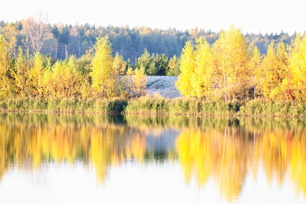 Kolorowe jesienne drzewa twierdza na brzegu rzeki — Zdjęcie stockowe