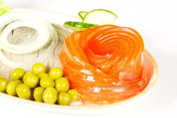 Serie de alimentos: imagen macro de arenque de filete con verduras — Foto de Stock
