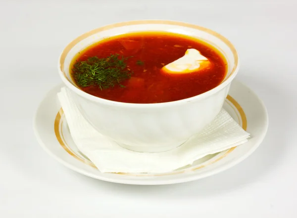 Ukrán és orosz nemzeti piros leves-borscs — Stock Fotó