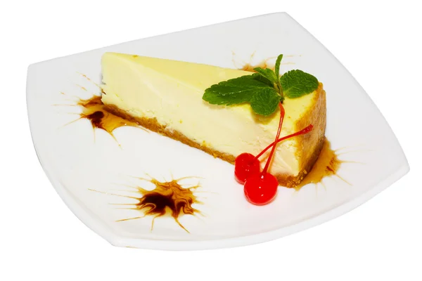 デザート - 緑のミントとチーズケーキ — ストック写真