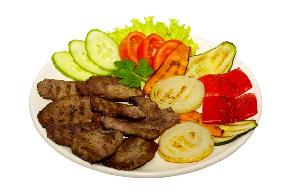 stock image Grilled meat with fried vegetable salad