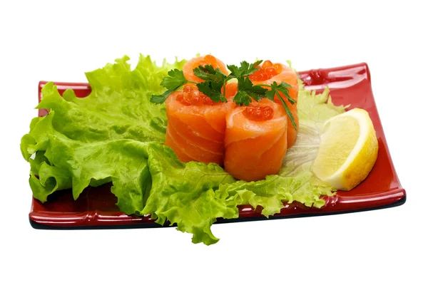 Rollo con salmón y caviar rojo —  Fotos de Stock