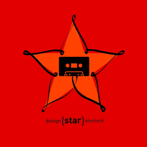 Audiocassette and design element star from tape — Stok fotoğraf