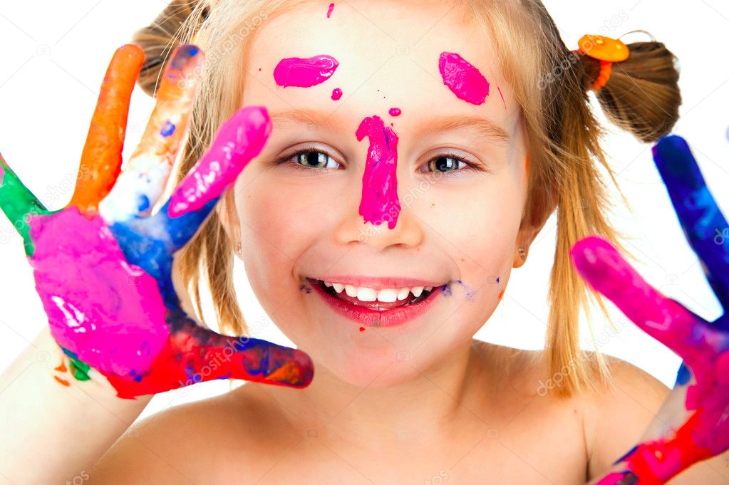 Little girl with paint