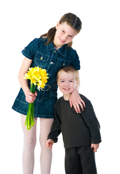 Glada barn syster och bror — Stockfoto