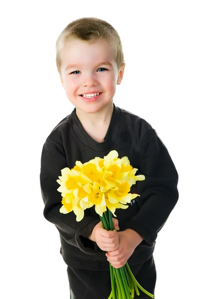 Carino bambino dando fiori — Foto Stock