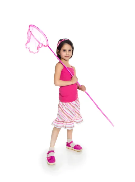 Девушка с сеткой для бабочек — стоковое фото