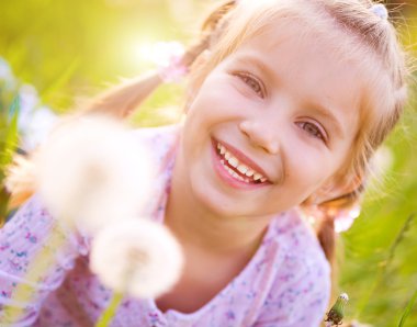 Cute little girl on the meadow clipart