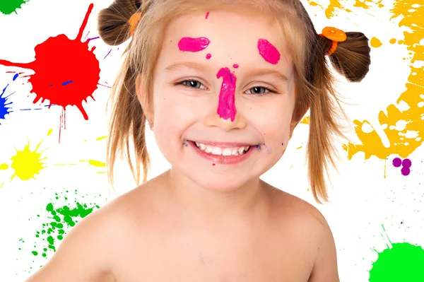 Κορίτσι με τις παλάμες ζωγραφισμένο από ένα χρώμα — Φωτογραφία Αρχείου