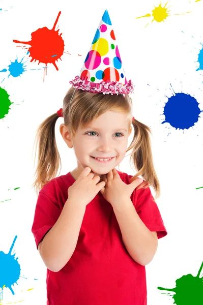 Bambina in cappello di compleanno — Foto Stock