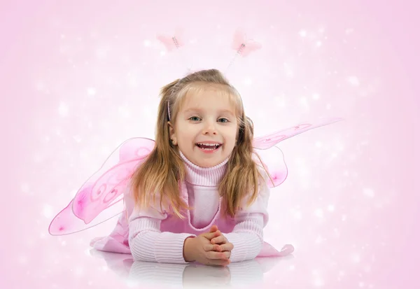 Cute girl in fairy costume on white — Stock Photo, Image