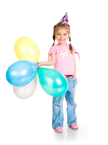 Malá holčička v čepici narozeniny — Stock fotografie