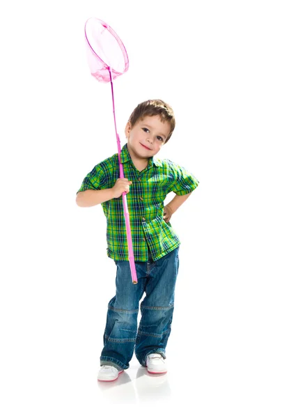 Boy with a butterfly net — Stock Photo, Image