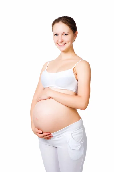 Έγκυος γυναίκα εκμετάλλευση κουμπαράς — Φωτογραφία Αρχείου