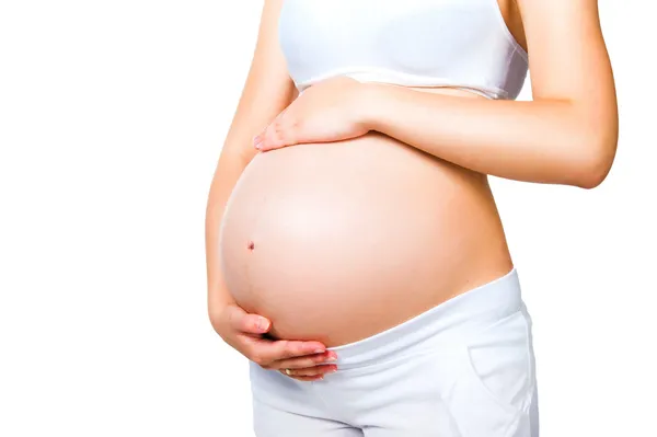 Donna incinta che tiene salvadanaio — Foto Stock