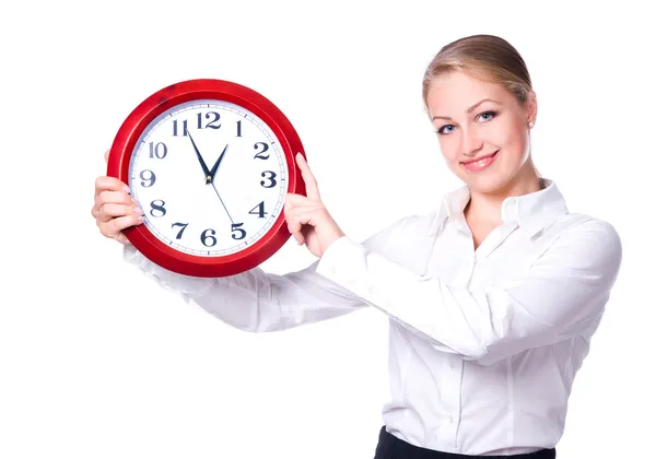 Happy woman with clock — Stock Photo, Image