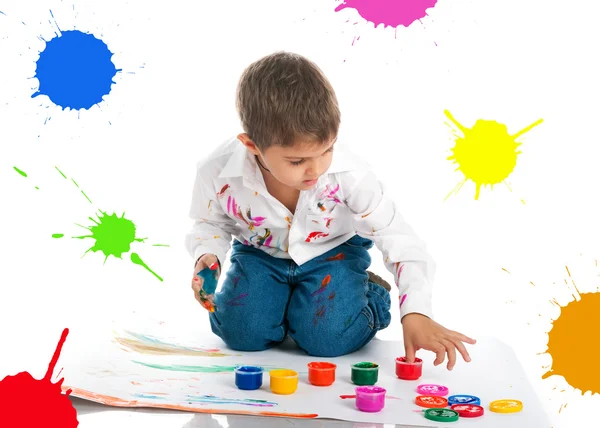 Carino bambino coperto di vernice brillante — Foto Stock