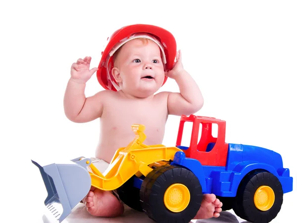 Μικρό αγόρι με ένα μεγάλο αυτοκίνητο — Φωτογραφία Αρχείου