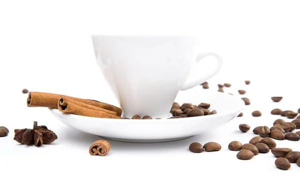 Cup of coffee and cinnamon bark — Stock Photo, Image
