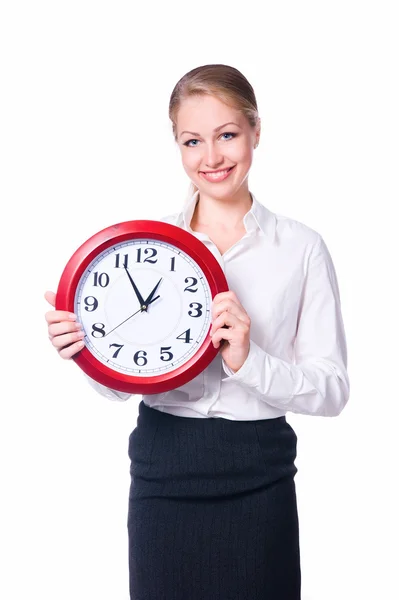 Happy woman with clock Stock Image