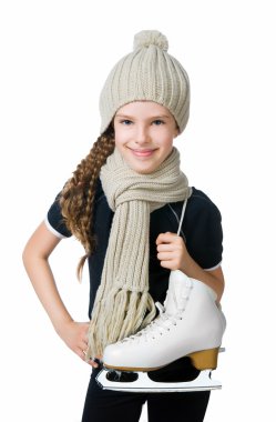 Cute little girl with figure skates clipart