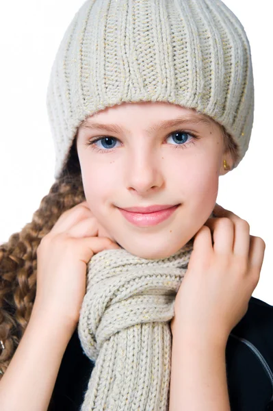 Little girl in cap and scarf — Stock Photo, Image