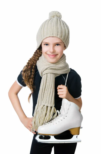 Menina bonito com patins figura — Fotografia de Stock