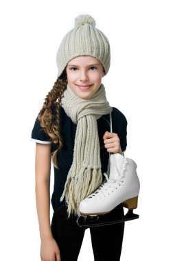 Cute little girl with figure skates clipart