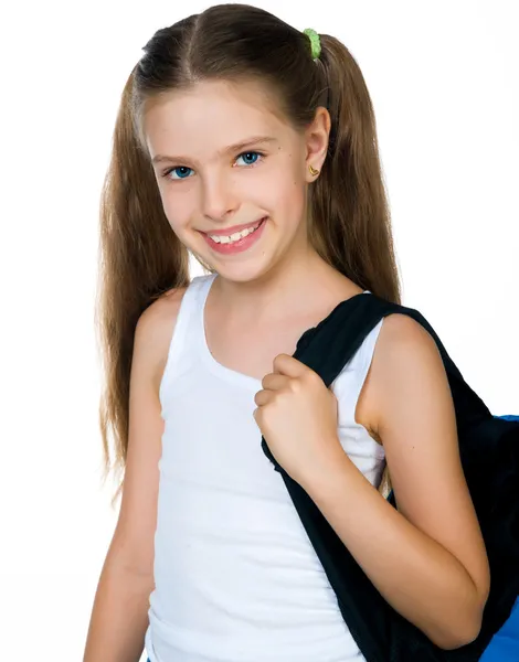 Lindo escolar con mochila — Foto de Stock