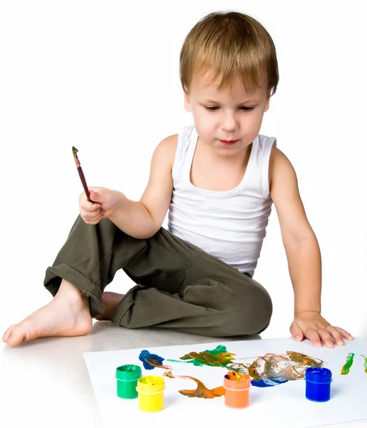 3 year old boy covered in bright paint — Stock Photo, Image