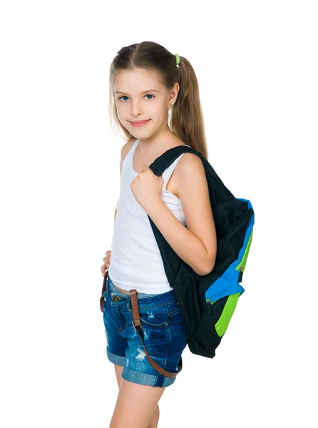 Escolar bonito com mochila — Fotografia de Stock