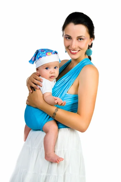 Anya a baba hordozó felkötve — Stock Fotó