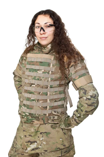 Tüfeği olan güzel ordu kız — Stok fotoğraf