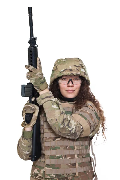 소총과 아름 다운 육군 소녀 — 스톡 사진