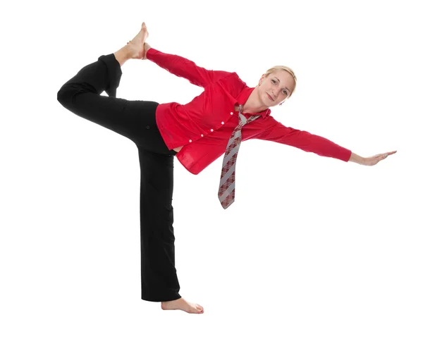 Yoga praktizieren. Jungunternehmerin — Stockfoto