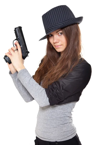 Привлекательная женщина с пистолетом — стоковое фото