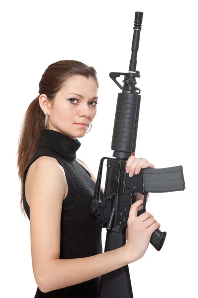 Όμορφη κοπέλα που κρατά ένα όπλο — Φωτογραφία Αρχείου