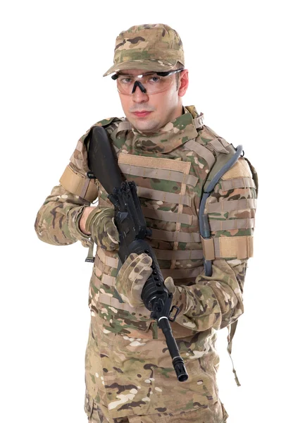 Modern soldier with rifle — Stock Photo, Image