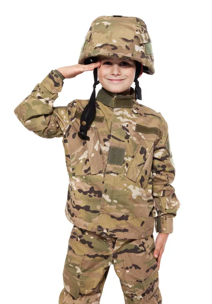 Soldado de saudação. Jovem rapaz — Fotografia de Stock