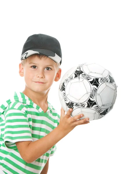 Αγόρι που κατέχουν μπάλα ποδοσφαίρου — Φωτογραφία Αρχείου
