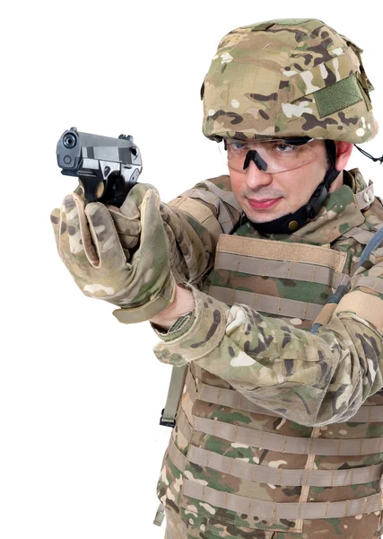 Soldat moderne avec fusil — Photo