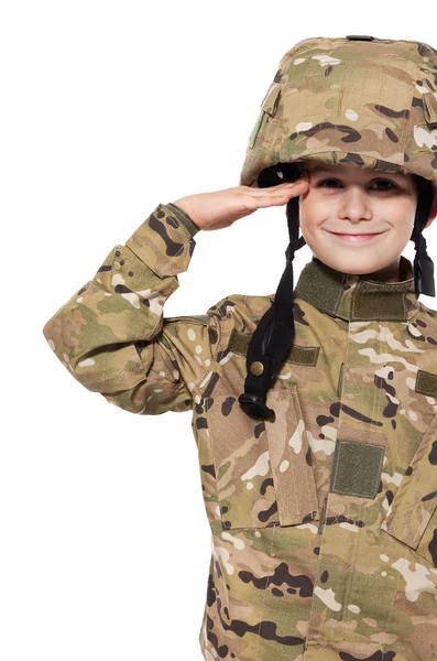 Χαιρετισμό στρατιώτη. νεαρό αγόρι — Φωτογραφία Αρχείου