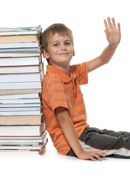 Jongen en boeken — Stockfoto