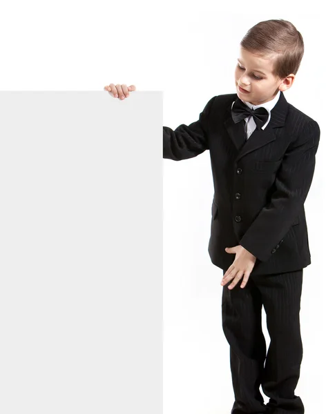 男孩抱着一条横幅 — 图库照片